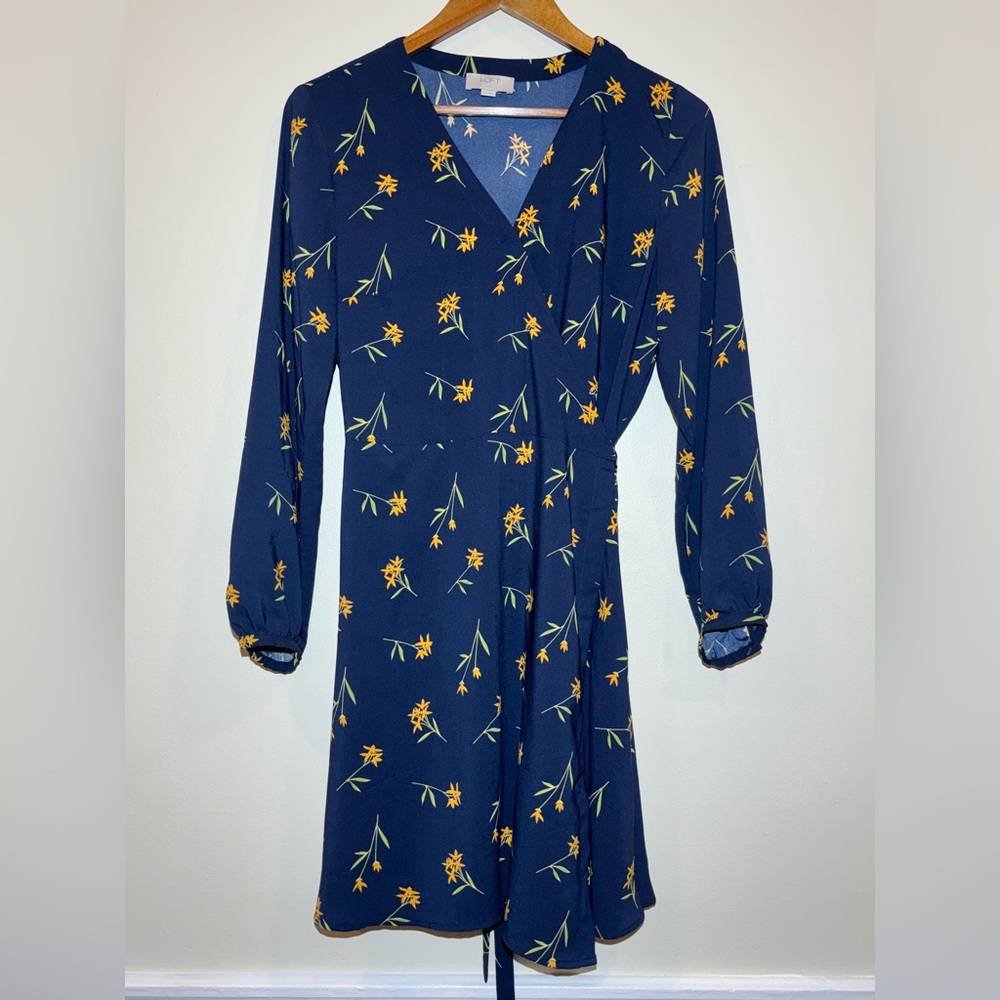 LOFT Navy‎ Floral Long Sleeve Dress